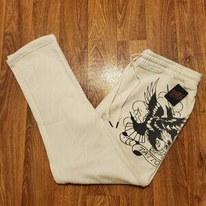 Ed By Ed Hardy Sweatpants Men XL Ivory Death Before Dishonor Graphic